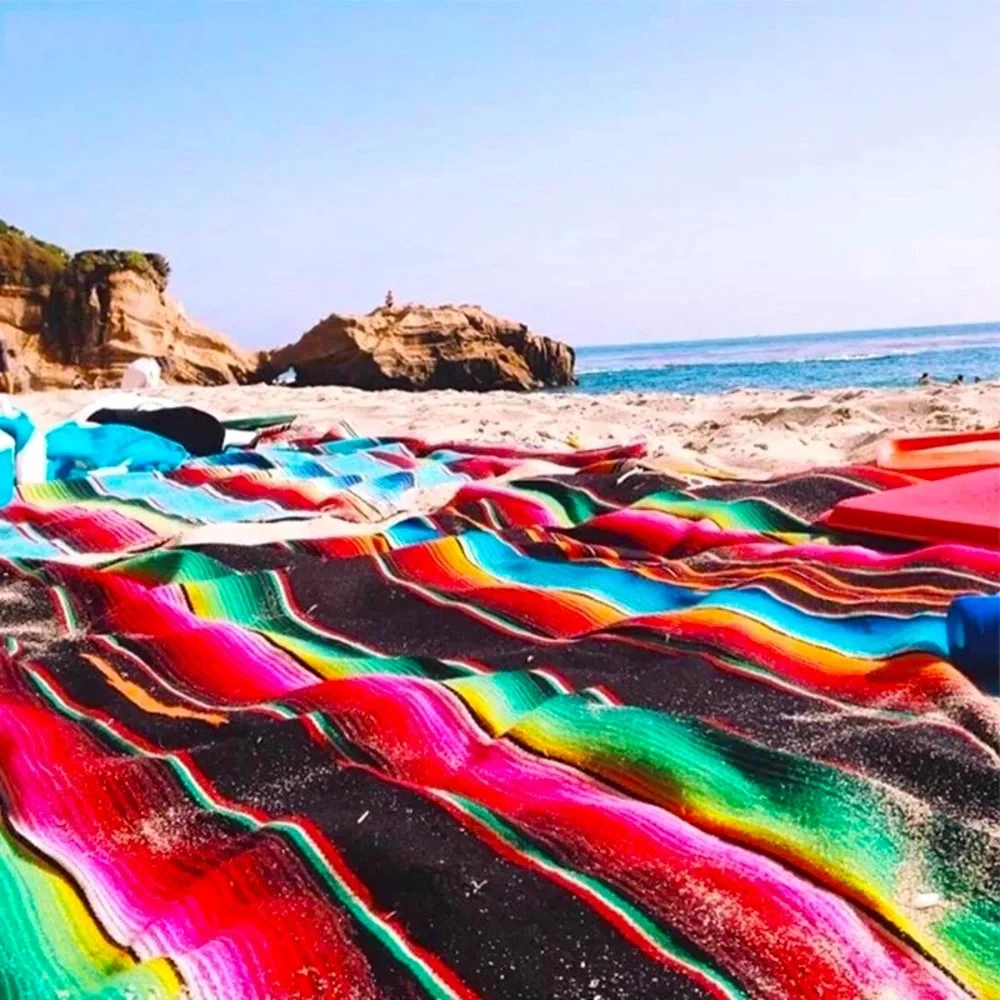sand free beach blanket resort towel floral stripes splash plumes red pink blue